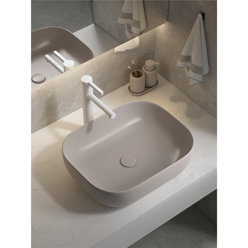 Viento moderno mate gris khaki cerámica mesa lavabo artístico lavabo único lavabo