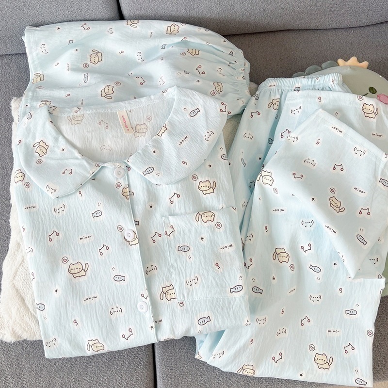 Yunduo cotton-j2871 # Kitten blue three-piece set / M code [recommended 37.5-50kg ]