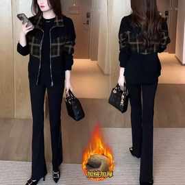 中年妈妈格纹毛呢外套女中长款2025冬季新款洋气加绒加厚呢子大衣