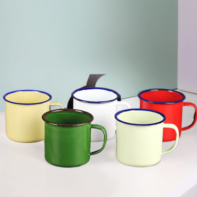 Solid Color Vintage Vintage Enamel Iron Tea Tank Classic Army Green Red Fruit Green Cake Cup Hot Pot Cup Water Cup