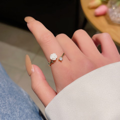Korea's new small fresh zircon camellia ring women's ins high-end design opening adjustable index finger ring