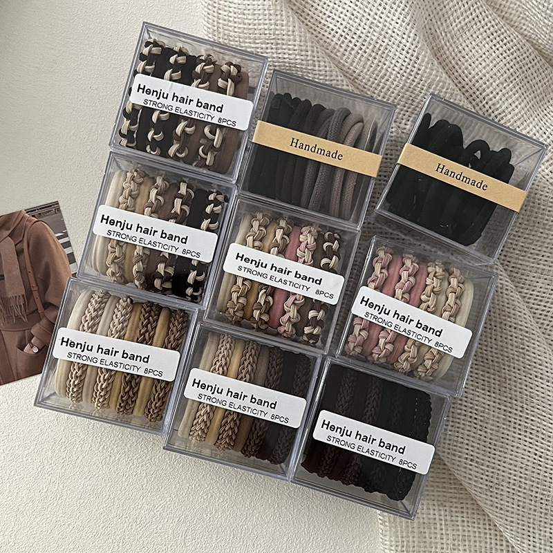 Anello per capelli intrecciato in scatola, corda per capelli senza cuciture, nuovo stile, elegante, semplice, elastico per capelli da ragazza, accessori per capelli_voghion.com