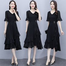 高端正品杭州真丝连衣裙女夏中年妈妈香云纱桑蚕丝淑女气质碎花裙