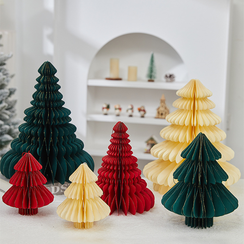 Décorations de sapin de Noël en origami – Mini sapins en papier pliables pour tables, bureaux et décorations festives (15-32 cm, modèles multicouches)_voghion.com