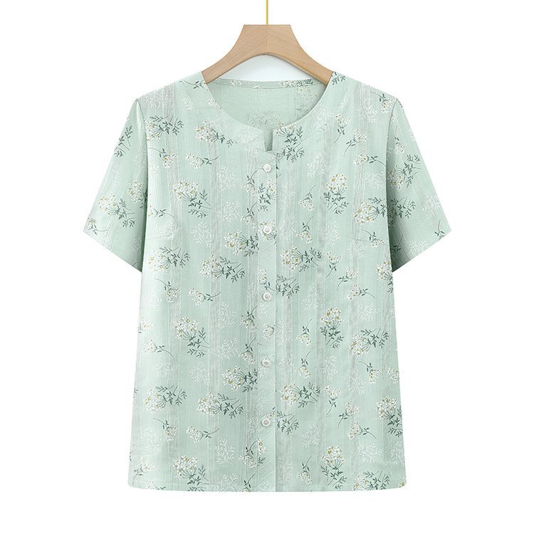 Elderly Women's Short-Sleeved Summer Mother's Pure Cotton Shirt Grandma's Summer Suit Old Lady's Summer Cotton Shirt Elderly Women's Short-Sleeved Summer Mother's Pure Cotton Shirt Grandma's Summer Suit Old Lady's Summer Cotton Shirt
