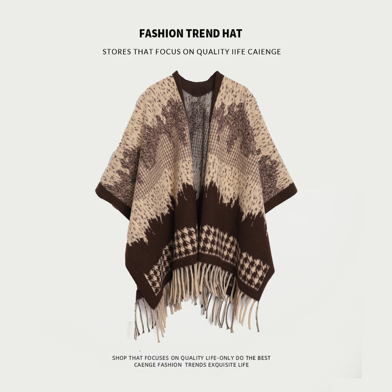 Imitation Cashmere Pure Color Shawl Women's Autumn and Winter Oversized Thickeneded Cloak Outwear Travel Air-Conditioned Room Slit Cloak Blanket