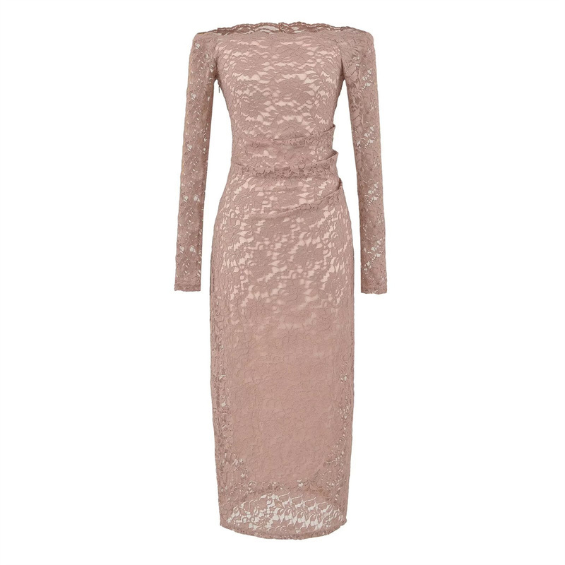 Elegant off-the-shoulder slim-fit bodycon lace dress with a back slit, sexy birthday evening gown, new style Elegant off-the-shoulder slim-fit bodycon lace dress with a back slit, sexy birthday evening gown, new style