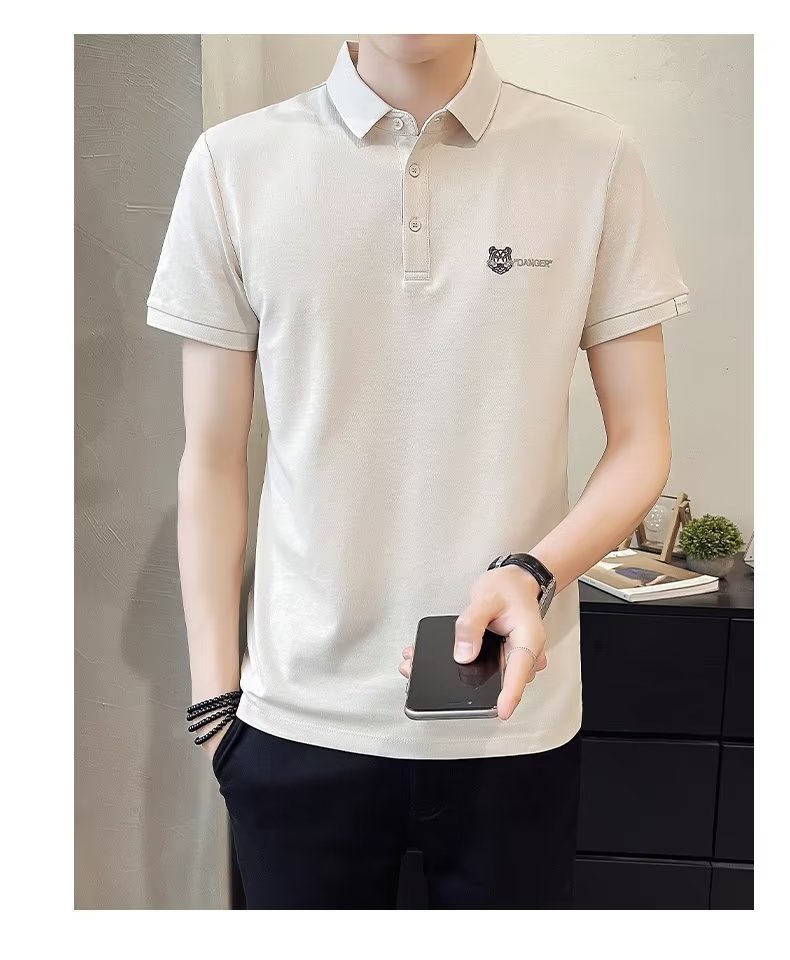 Moda 2024 verano nuevo estilo de los hombres de manga corta de alta calidad delgada solapa de negocios polo de los hombres de los hombres