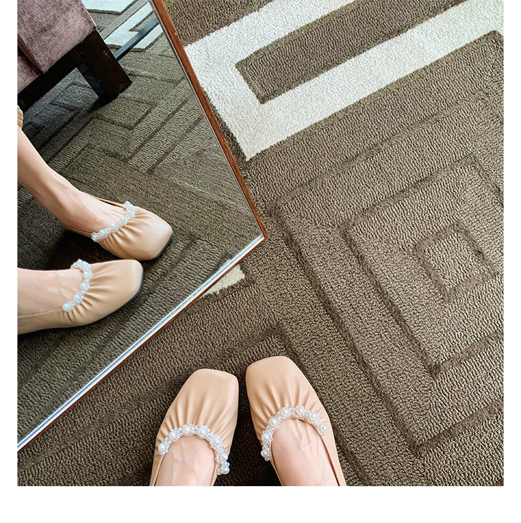 Giày búp bê nữ mũi vuông gót thấp đế mềm phối ngọc trai, kiểu Mary Jane thanh lịch — Màu nâu, Màu trắng, Màu đen chi tiết 22