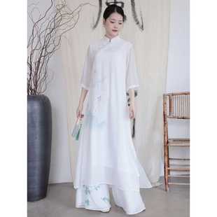 Summer Han Dynasty Chinese Style Long Dress Chiffon Print Improved Republic of China Style Chiffon Dress High-End Zen Tea Clothes