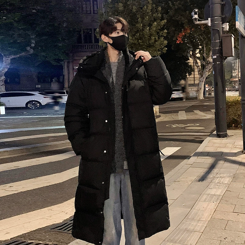 Может два пуховика для мужчин и женщин длинная зимняя новая трансграничная колена сверхдлинная свободная сплошная толстая куртка