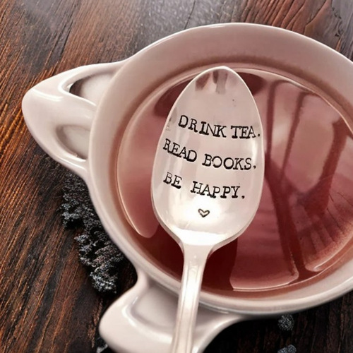 Laser Engraved Tea Spoon - Enjoy Tea and Read Books Happily, Gift for Tea Lovers, Gift for Book Lovers