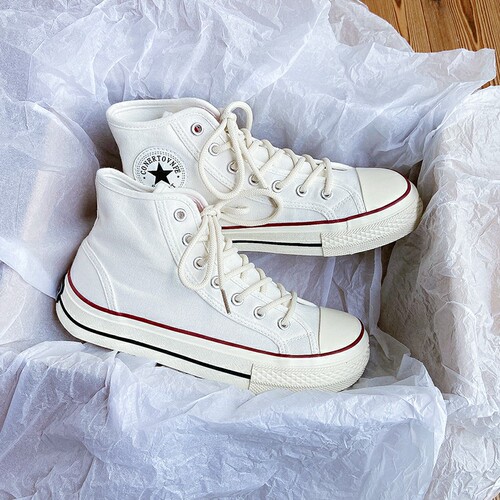 Mango toe shoes Korean style high top canvas shoes for women  spring and summer new style cloth breathable thin round toe low top sneakers