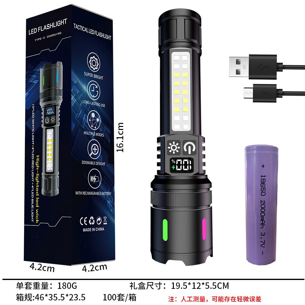 Nuevo zoom transfronterizo mecha láser blanca con pantalla de potencia iluminación de emergencia portátil al aire libre linterna de luz fuerte image 8
