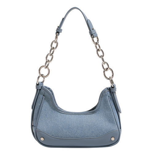 Charming magnetic field niche chain denim armpit bag 2024 new high-end hot girl style silver shoulder crossbody bag