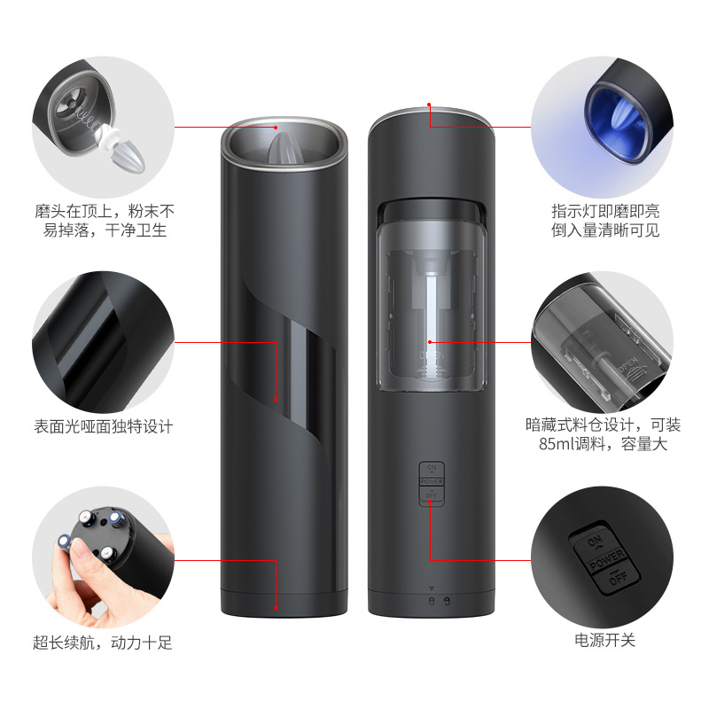 Caliente-Venta de cerámica núcleo de molienda de acero inoxidable portátil inalámbrico Rosa sal gravedad inducción eléctrica molinillo de pimienta