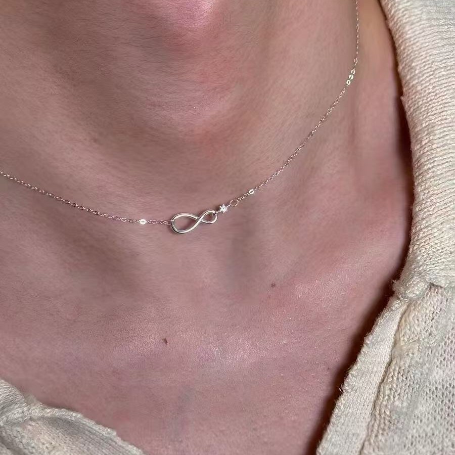 925 Silver-Plated Minimalist Infinity Symbol Necklace for Women, Korean Style, Exquisite Versatile Delicate Choker, Light Luxury Niche Clavicle Chain