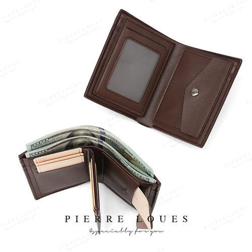 Cross-border supply 2024 new short men's wallet high-end multi-card slot fashionable vertical casual money clip slim wallet