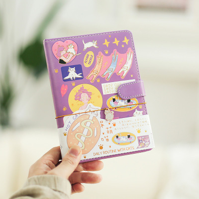 Stationery Kitty daily originality PU Magnetic Button Handbook B6 Cartoon lovely notebook customized wholesale