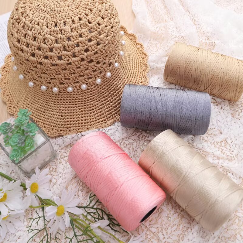 mercerized cotton linen light body ice silk flat belt line diy hand-woven hook hook spring and summer cool hat cushion wool