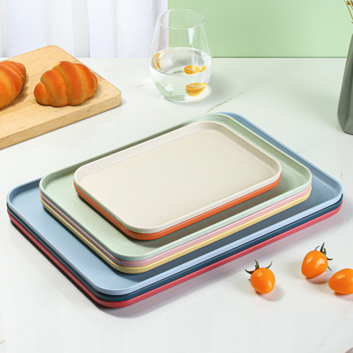 Wheat straw square tray barbecue fast food tray household fruit dessert Nordic plastic PP storage tray wholesale