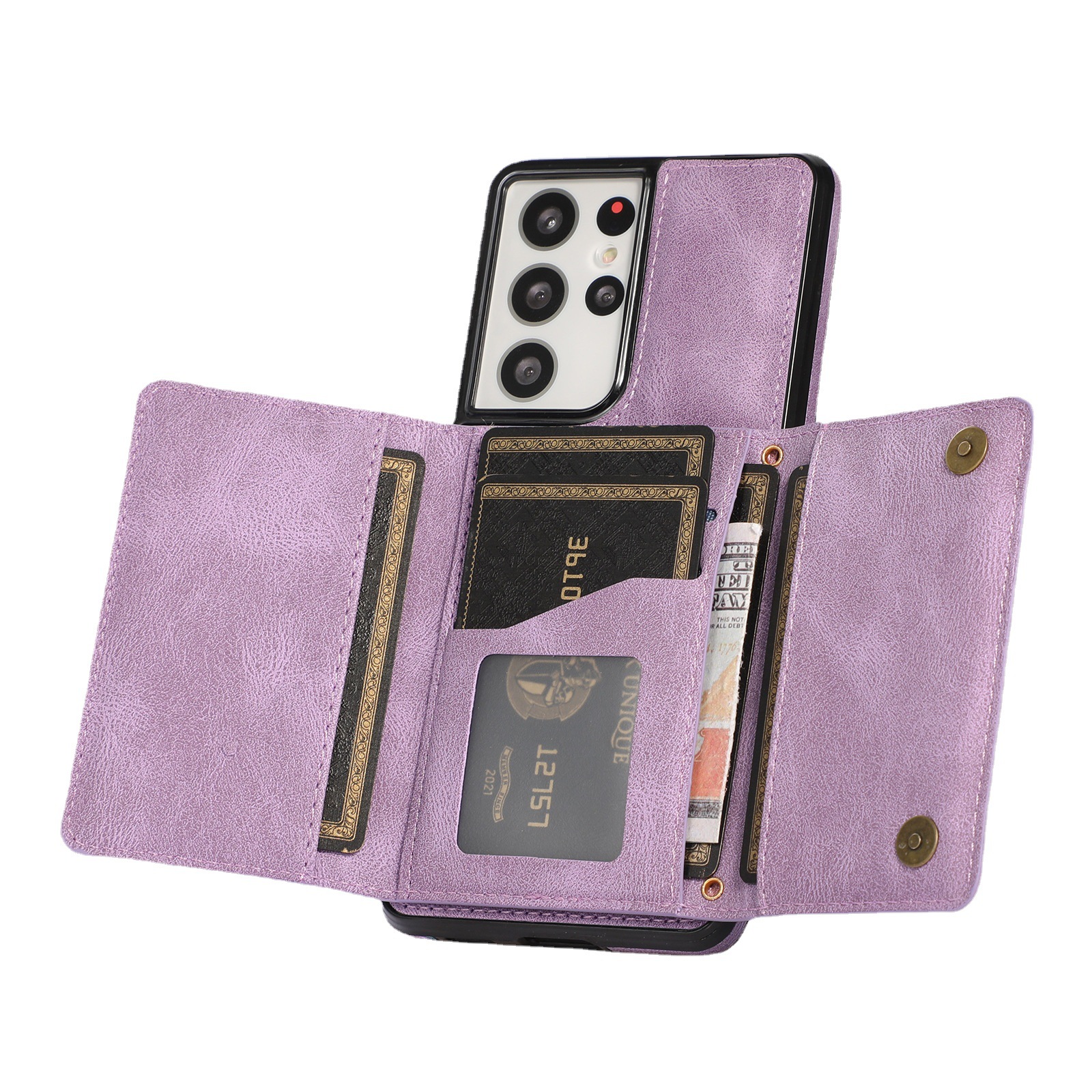 Suitable for Samsung S23 Ultra Three fold Multi Card Wallet Insert Phone Note20 Skin A13 Anti drop Case_voghion.com