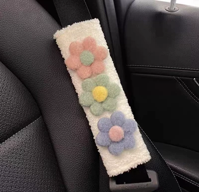 Seat belt shoulder pad – Belt Interior Accessories Practical - white-light-purple-green-pink-flower-20cm7cm