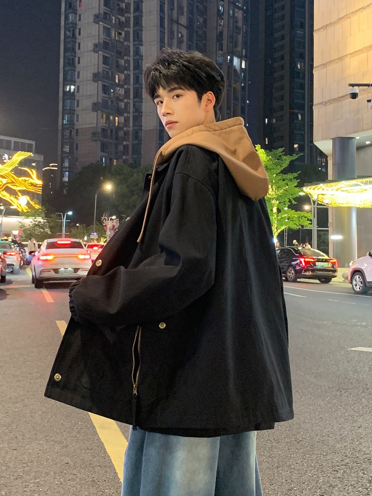 가을 2024 새로운 가짜 투피스 재킷 (씻은 고양이의 눈 직물) 미국 작업 복고풍 재킷 코트 폭