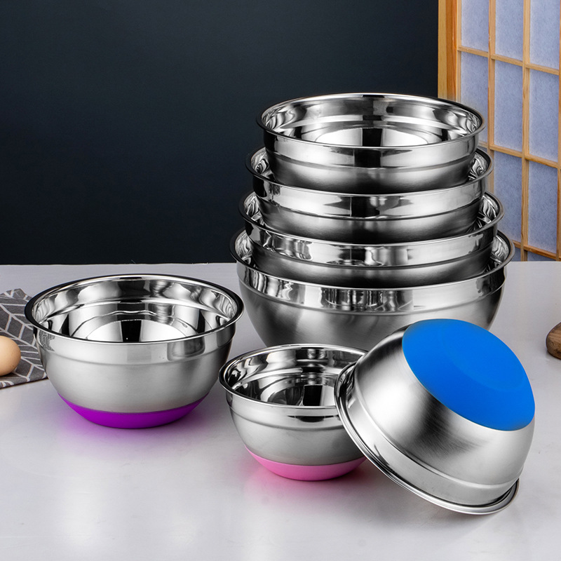 Acero inoxidable 201 ensaladera de silicona traje cubierta a prueba de salpicaduras cuenca de sopa fondo de silicona vajilla tazón condimento Cuenca para hornear suministros