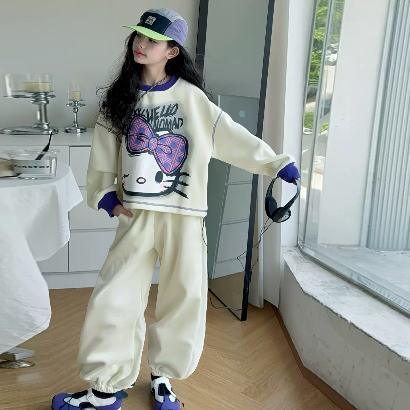 女童套装春秋2025新款洋气儿童休闲运动中大童网红女孩卫衣两件套