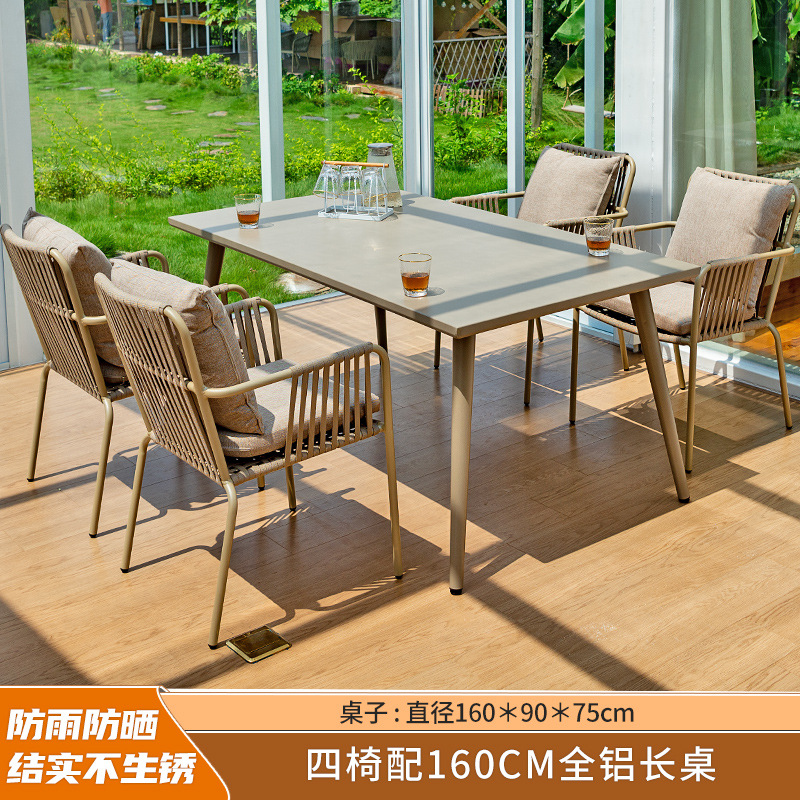 Al Aire Libre mesa y silla patio anticorrosión de madera jardín al aire libre cafetería al aire libre de madera de plástico tabla larga combinación fábrica de Ventas Directas