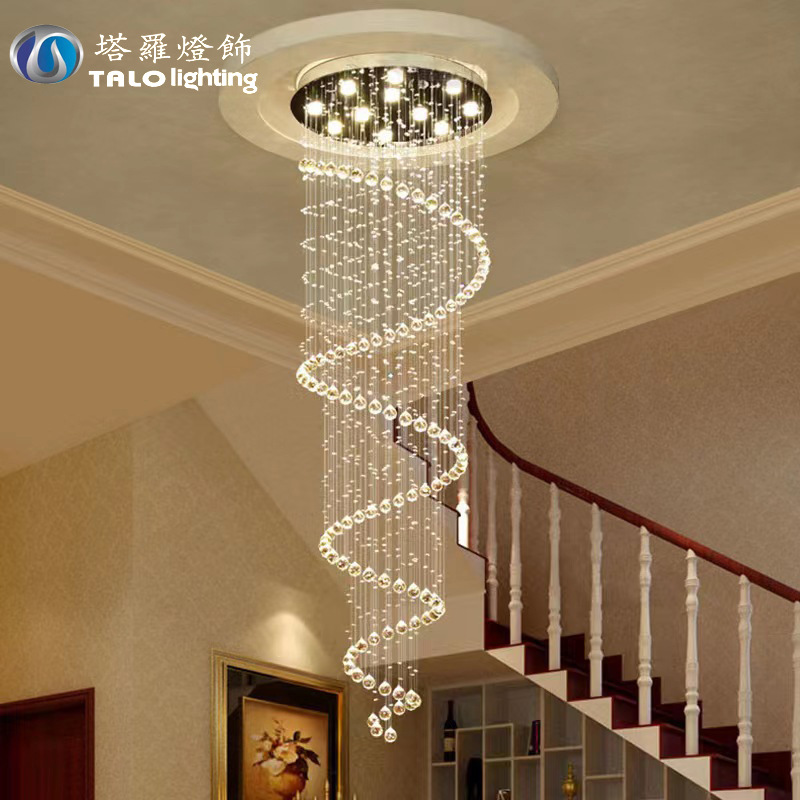 Chandelier for Double-Story Living Room, Light Luxury Creative LED Rotating Living Room Chandelier, Round Simple Staircase Chandelier