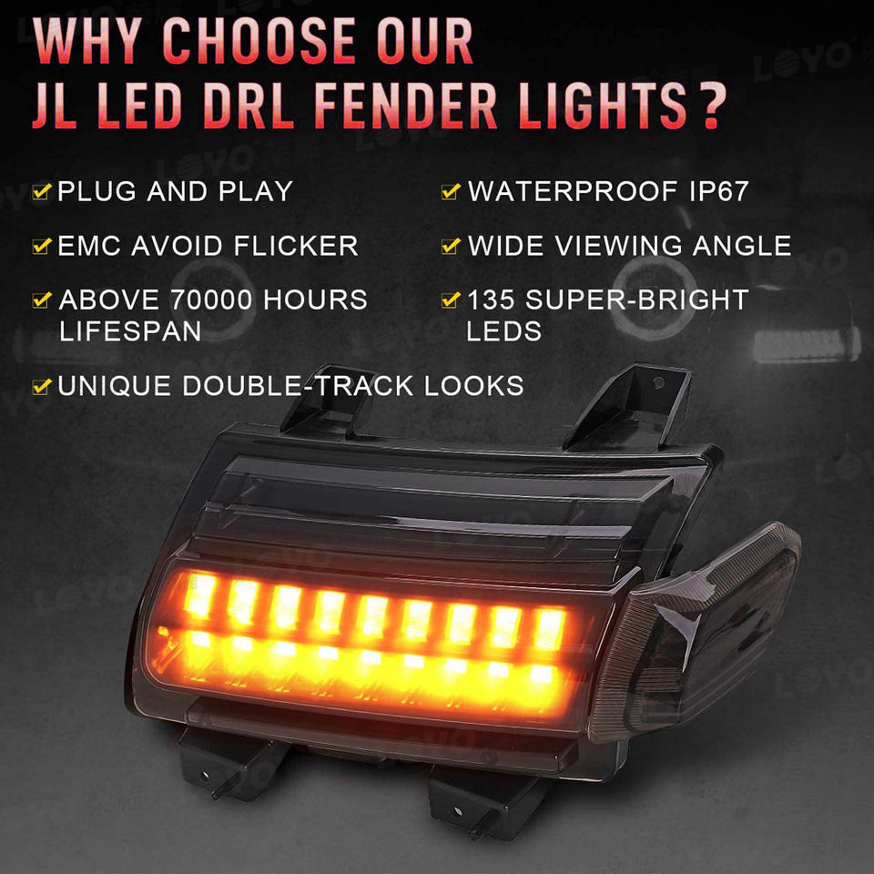 Suitable for Wrangler Jl 18-25 Models, Wheel Arch Turn Signal Lights, Daytime Running Lights, Sequential Turn Signal Lights, Gladiator Car Light Modification