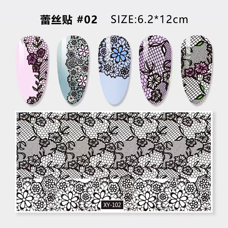 Nuevo tipo transfronterizo de manicuría japonesa pegatinas de encaje en el viento de manicuría pegatinas de uñas pegatinas de encaje duro negro y blanco