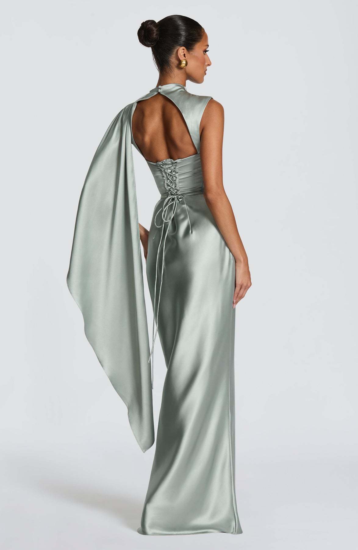 Women's Satin Turtleneck Dress With Ribbon Decoration For Evening_voghion.com
