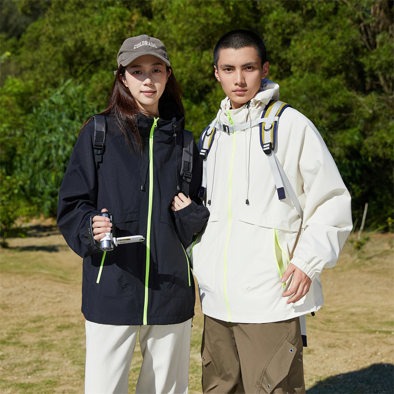 Men's Autumn and Winter Jacket, Windbreaker, Waterproof, Couple's Casual Sports Outdoor Japanese Style Hiking Jacket with Hood