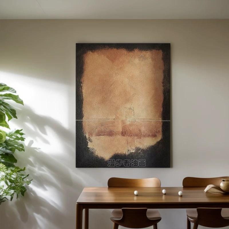棕色侘寂风纯手绘油画|华年|客厅玄关肌理抽象装饰画民宿餐厅挂画