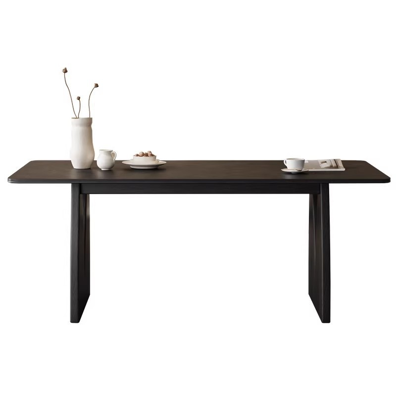 Fábrica directa de estilo medieval madera maciza mesa de comedor combinación de silla doméstica moderna simple 2026 nuevo rectangular negro
