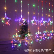 LED圣诞窗帘灯ins氛围彩灯星月雪花装饰星星雪花圣诞树皮线窗帘灯