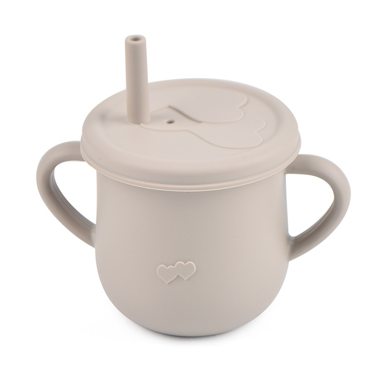 Taza de agua de paja de silicona para niños de grado alimenticio taza de agua resistente a caídas bebé taza de agua de silicona binaural taza de silicona para beber