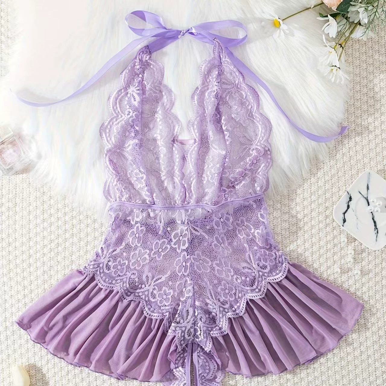 Кружевное сексуальное нижнее белье (плюс-сайт) — европейский стиль Babydoll, прозрачное эластичное кружево, от S до 3XL