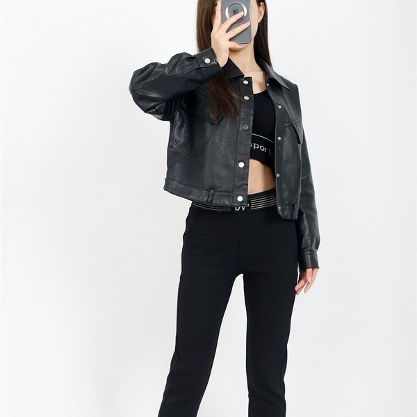 spring black warm fitted casual trousers