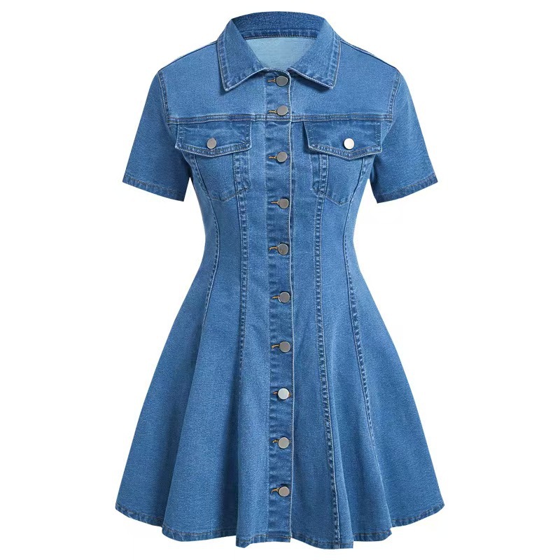 Women's Clothing Women's Denim Short Sleeved Cardigan Dress European American Fashion For Formal & Casual For Women_ecoleips.com