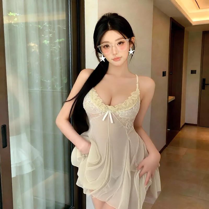 Sexy Lingerie, Sexy Suspender Dress, Beautiful Backless Home Wear, Pure Desire See-Through Lace Temptation, Small Bust Plus Size Uniform
