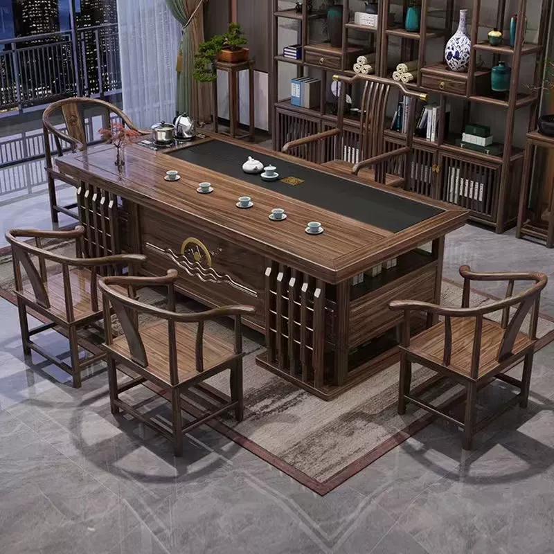 新中式阳台茶桌椅组合实木泡茶桌小户型茶桌一体一整套禅意喝茶桌