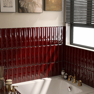 Retro wine red long handmade brick rice warm color bathroom tile French toilet kitchen tile Chinese ancient style