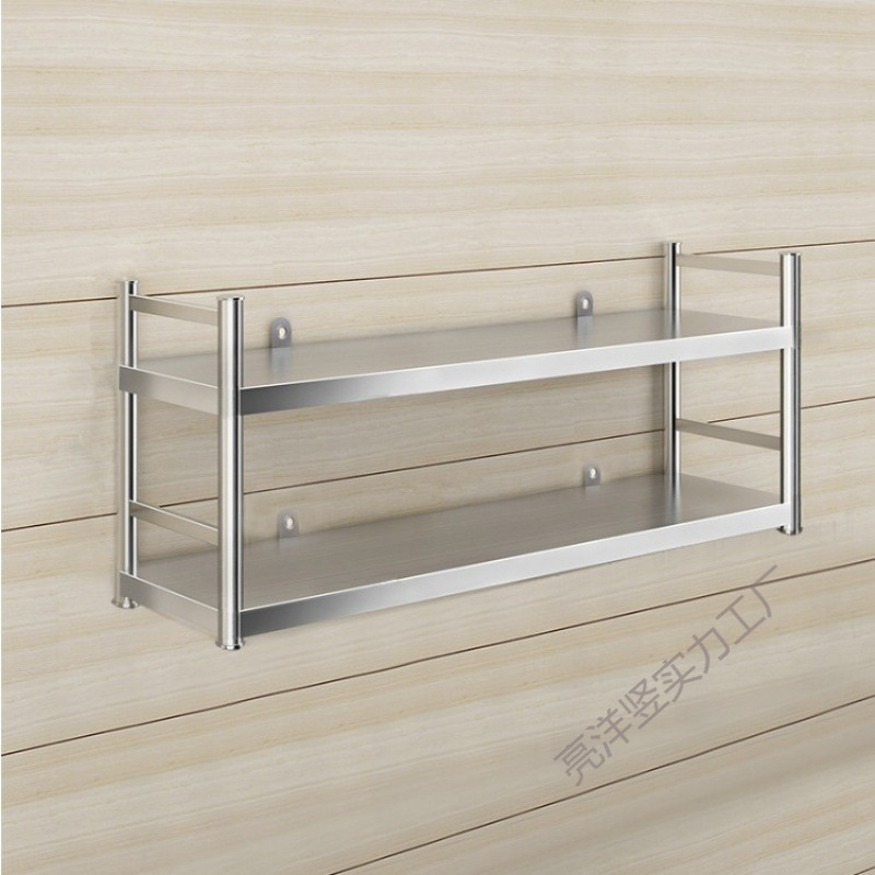 Stainless Steel Storage Rack Two-Story Kitchen Wall Microwave Rack Wall Cabinet Hanging Wall Dish Rack Shelf Storage Pot Rack