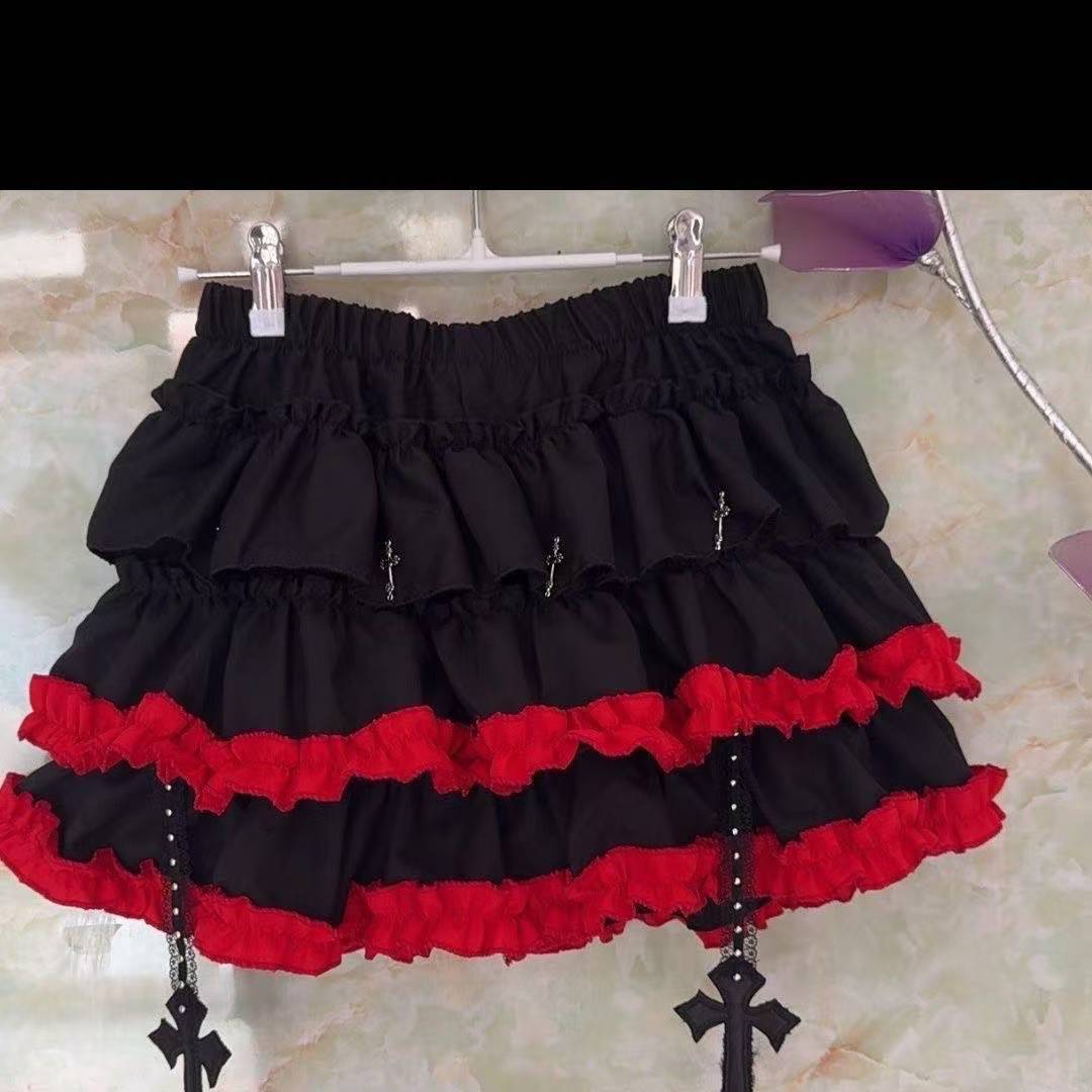 Dark Girl Punk Mini Skirt High Waist Fluffy Slimming Black One Size — detail image 1