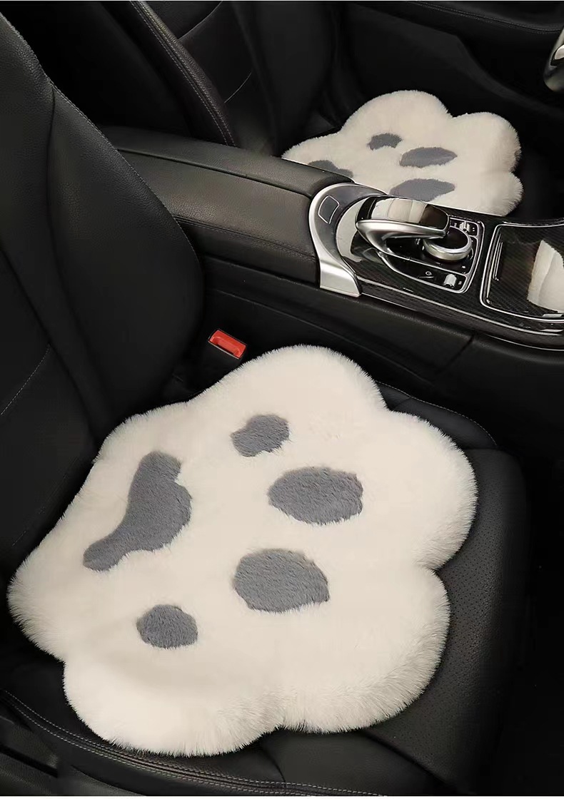 Car Seat Cushion Winter Plush Single Piece Ins Trendy Cat Paw Goddess Style Cute Warm Driver's Seat Cushion