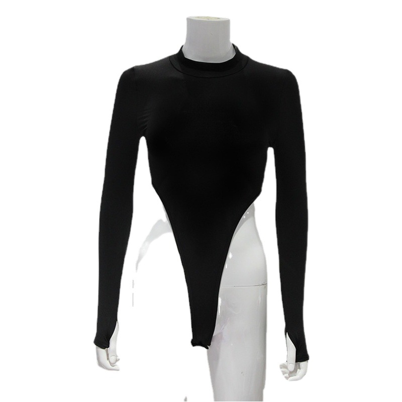 Las mujeres europeas y americanas de comercio exterior cuello redondo manga larga estiramiento sexy chica caliente moda casual bottoming camisa pullover cintura alta mono